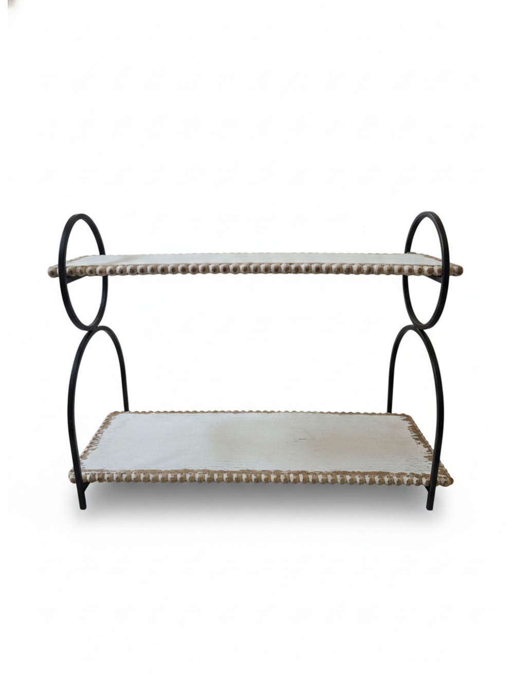 Two-Tier Serving Tray with Metal Frame and Ceramic Plates
